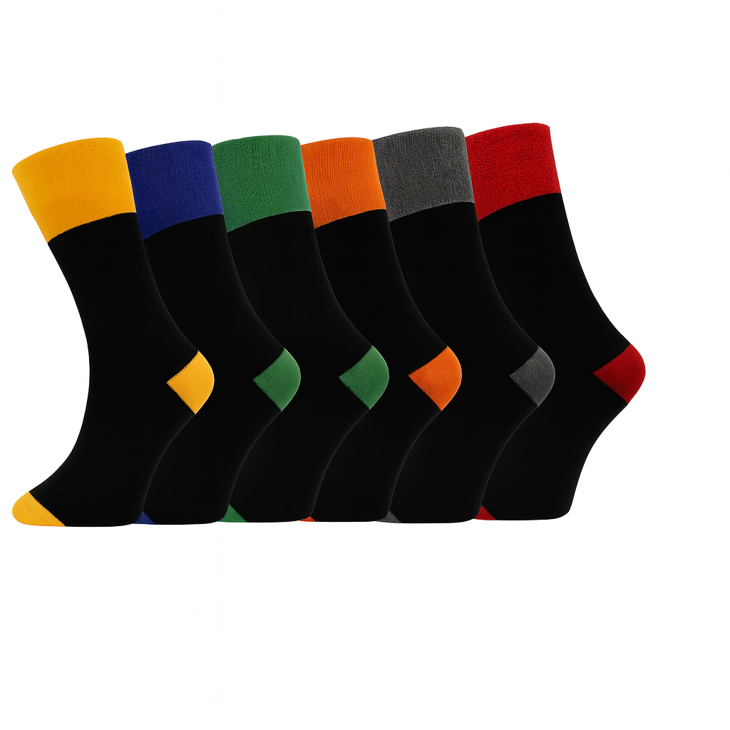 6 Pairs Non Elastic Diabetic Mens Socks Easy Grip Loose Soft Top Rich Cotton Sock Smooth Toe Seem Non Elastic Cuff 6-11 one size UK Heel And Toe