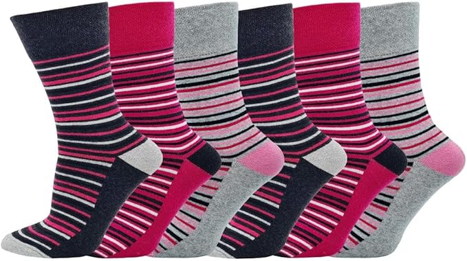 6 PAIRS WOMENS NON ELASTIC DIABETIC SOCKS LADIES EASY GRIP LOOSE SOFT TOP COTTON SOCKUK 4-8
