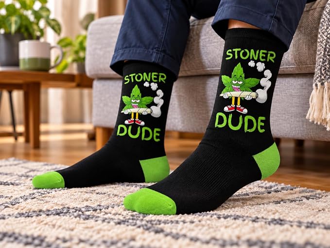 ARG Men’s Funny Stoner Dad & Stoner Dude Novelty Crew Socks Size 6-11