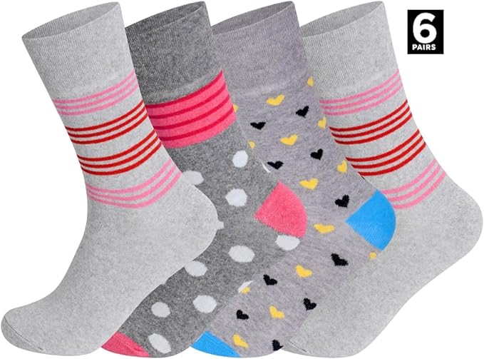 ARG 6 PAIRS WOMENS NON ELASTIC DIABETIC SOCKS LADIES EASY GRIP LOOSE SOFT TOP COTTON SOCK FOR SWOLLEN FEED ODEMA FRIENDLY UK 4-8