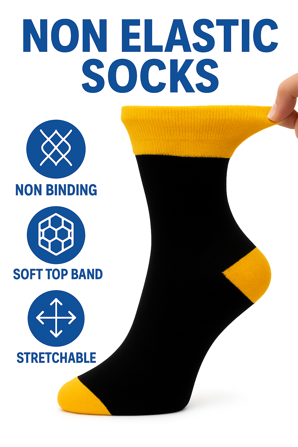 6 Pairs Non Elastic Diabetic Mens Socks Easy Grip Loose Soft Top Rich Cotton Sock Smooth Toe Seem Non Elastic Cuff 6-11 one size UK Heel And Toe