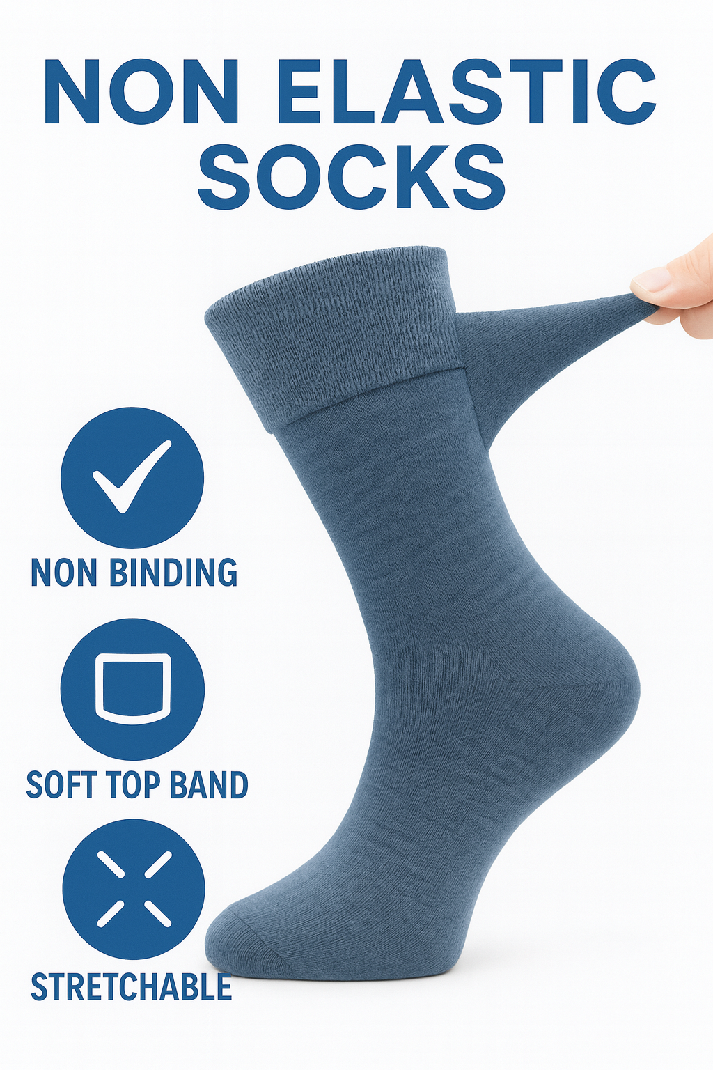 6 Pairs Non Elastic Diabetic Mens Socks Easy Grip Loose Soft Top Rich Cotton Sock Smooth Toe Seem Non Elastic Cuff 6-11 one size UK