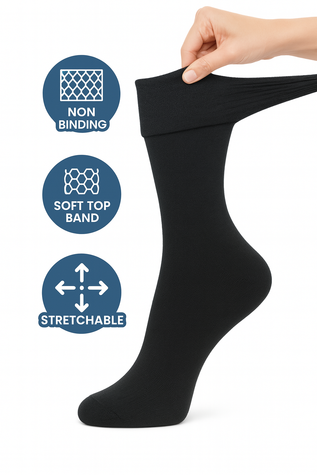 6 Pairs Non Elastic Diabetic Mens Socks Easy Grip Loose Soft Top Rich Cotton Sock Smooth Toe Seem Non Elastic Cuff 6-11 one size UK