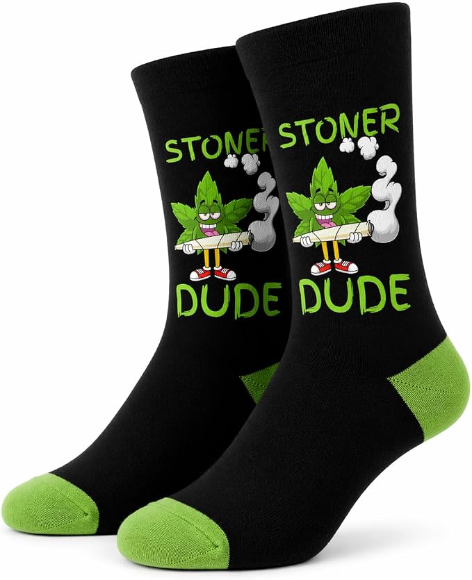 ARG Men’s Funny Stoner Dad & Stoner Dude Novelty Crew Socks Size 6-11