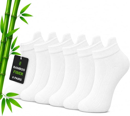 ARG Premium Women's Bamboo Ankle Socks, Cream with Pink and Purple Accents, Heart Design, Moisture Wicking, Breathable, Low Cut, 6 Pairs, UK 4-8 (UK, Numeric, 4, 8, Regular, Regular, White)