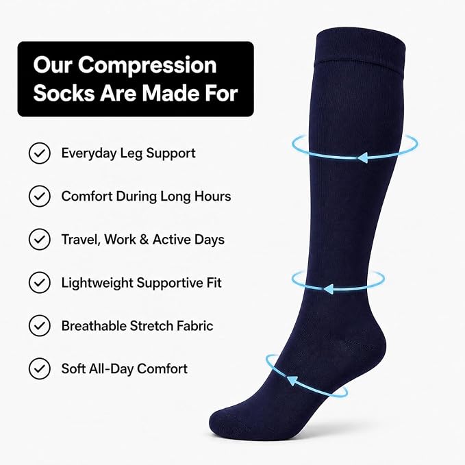ARG Compression Flight Socks for Men & Women 2 Pairs (Blue, 6-11 UK)
