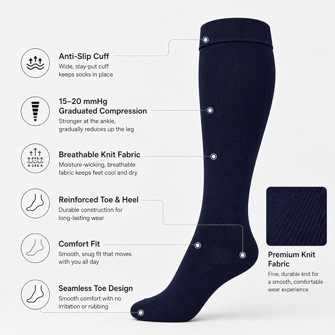 ARG Compression Flight Socks for Men & Women 2 Pairs (Blue, 6-11 UK)