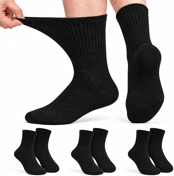 ARG 3 Pairs Women Extra Wide Diabetic Bamboo Socks, Size 4-8 (Bambbo, Dark)