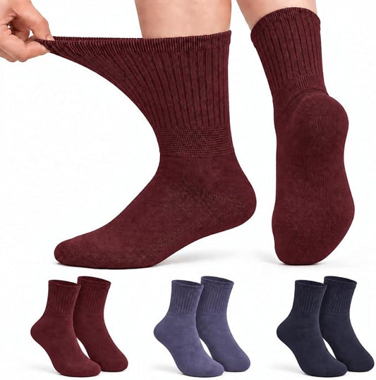 ARG 3 Pairs Women Extra Wide Diabetic Bamboo Socks, Size 4-8 (Bambbo, Dark)