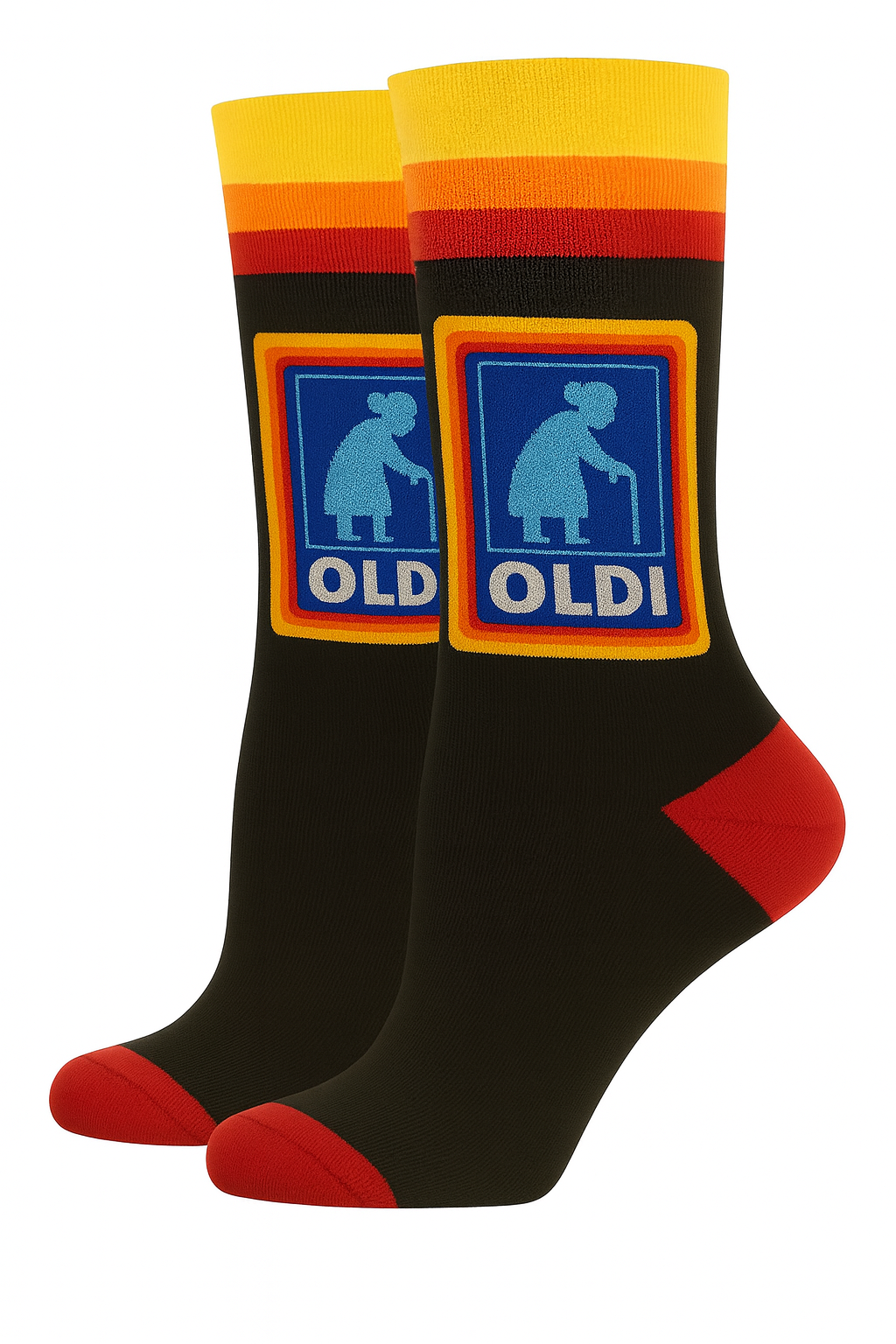 Oldi Novelty Socks Funny Gifts For Women Funny Secret Santa Gifts for Women Stocking Fillers Rude Secret Santa Gift Ideas Size Black with Retro Logo Design, UK 4-8, Crew Length Old Age Joke Presents for Her