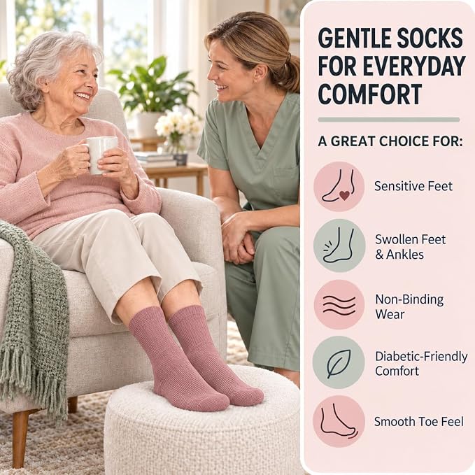 ARG 3 Pairs Women Extra Wide Diabetic Bamboo Socks, Size 4-8 (Bambbo, Dark)