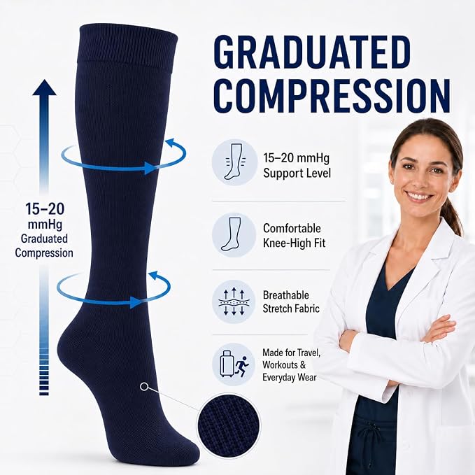 ARG Compression Flight Socks for Men & Women 2 Pairs (Blue, 6-11 UK)