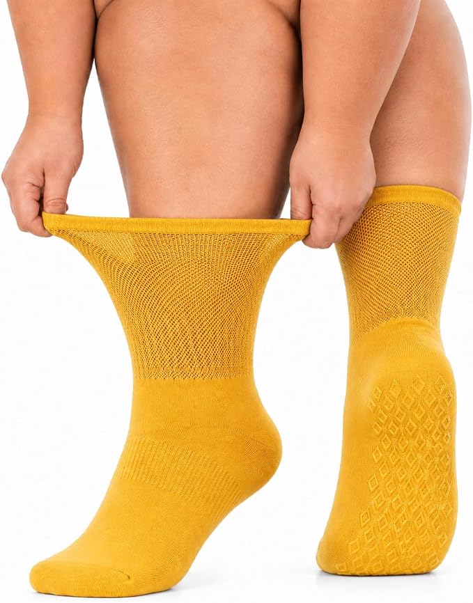 ARG Diabetic Socks for Swollen Feet, Extra Wide Bamboo, Non-Slip Grip, Seamless, Loose Fit, 3 Pairs (UK, Numeric, 6, 11, Regular, Regular, Black)