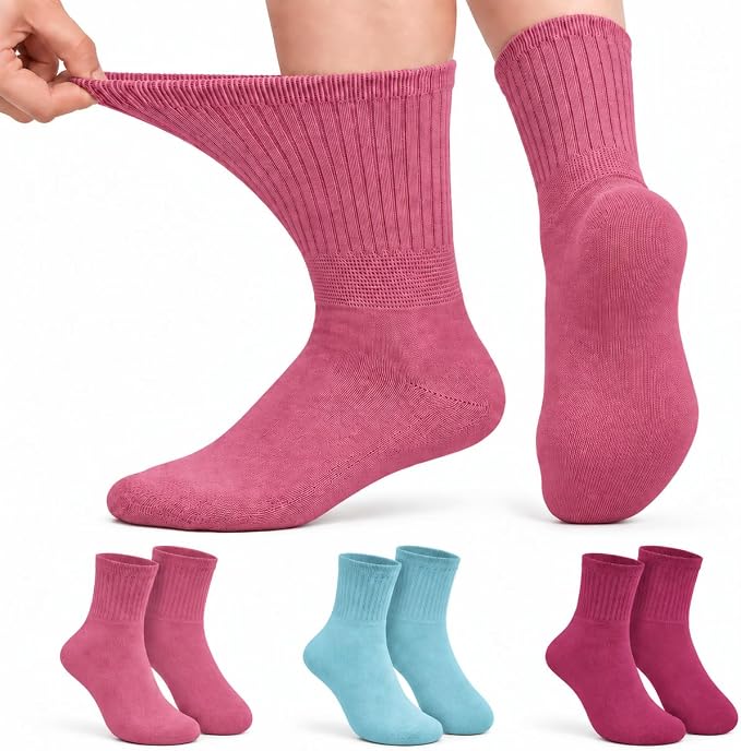 ARG 3 Pairs Women Extra Wide Diabetic Bamboo Socks, Size 4-8 (Bambbo, Dark)