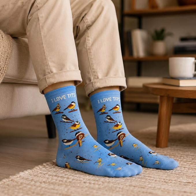 ARG I Love Tits Funny Bird Watching Socks for Men, Novelty Cotton Rich, UK Size 6-11, Rude Joke Gift, Secret Santa Stocking Filler