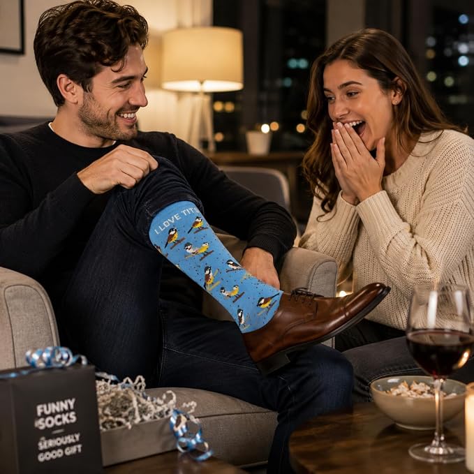 ARG I Love Tits Funny Bird Watching Socks for Men, Novelty Cotton Rich, UK Size 6-11, Rude Joke Gift, Secret Santa Stocking Filler