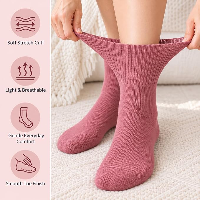 ARG 3 Pairs Women Extra Wide Diabetic Bamboo Socks, Size 4-8 (Bambbo, Dark)