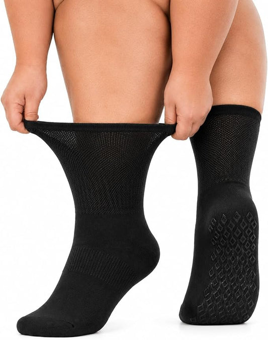 ARG Diabetic Socks for Swollen Feet, Extra Wide Bamboo, Non-Slip Grip, Seamless, Loose Fit, 3 Pairs (UK, Numeric, 6, 11, Regular, Regular, Black)
