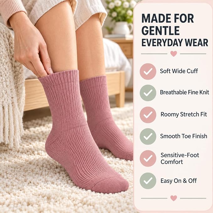 ARG 3 Pairs Women Extra Wide Diabetic Bamboo Socks, Size 4-8 (Bambbo, Dark)
