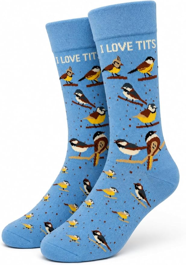 ARG I Love Tits Funny Bird Watching Socks for Men, Novelty Cotton Rich, UK Size 6-11, Rude Joke Gift, Secret Santa Stocking Filler