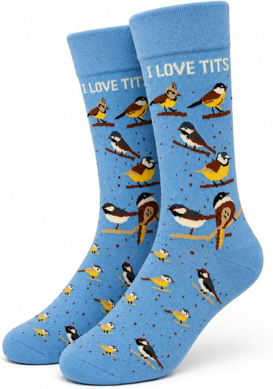 ARG I Love Tits Funny Bird Watching Socks for Men, Novelty Cotton Rich, UK Size 6-11, Rude Joke Gift, Secret Santa Stocking Filler