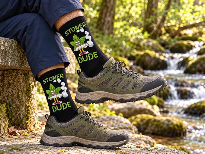 ARG Men’s Funny Stoner Dad & Stoner Dude Novelty Crew Socks Size 6-11