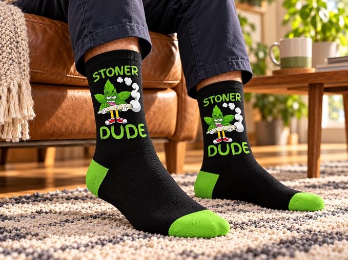 ARG Men’s Funny Stoner Dad & Stoner Dude Novelty Crew Socks Size 6-11
