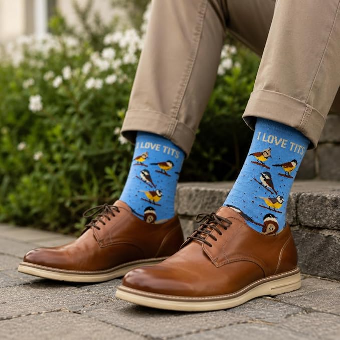 ARG I Love Tits Funny Bird Watching Socks for Men, Novelty Cotton Rich, UK Size 6-11, Rude Joke Gift, Secret Santa Stocking Filler