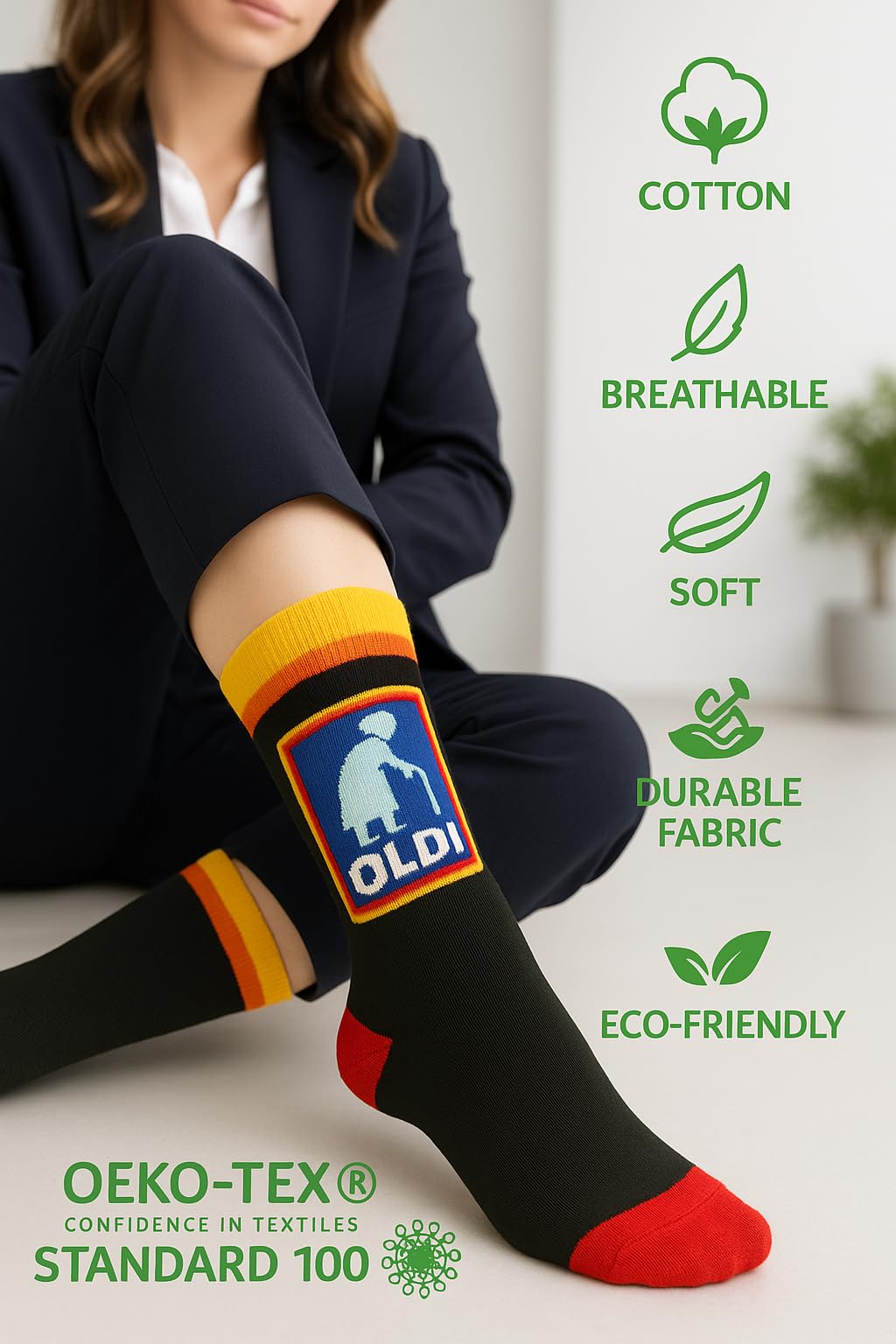 Oldi Novelty Socks Funny Gifts For Women Funny Secret Santa Gifts for Women Stocking Fillers Rude Secret Santa Gift Ideas Size Black with Retro Logo Design, UK 4-8, Crew Length Old Age Joke Presents for Her