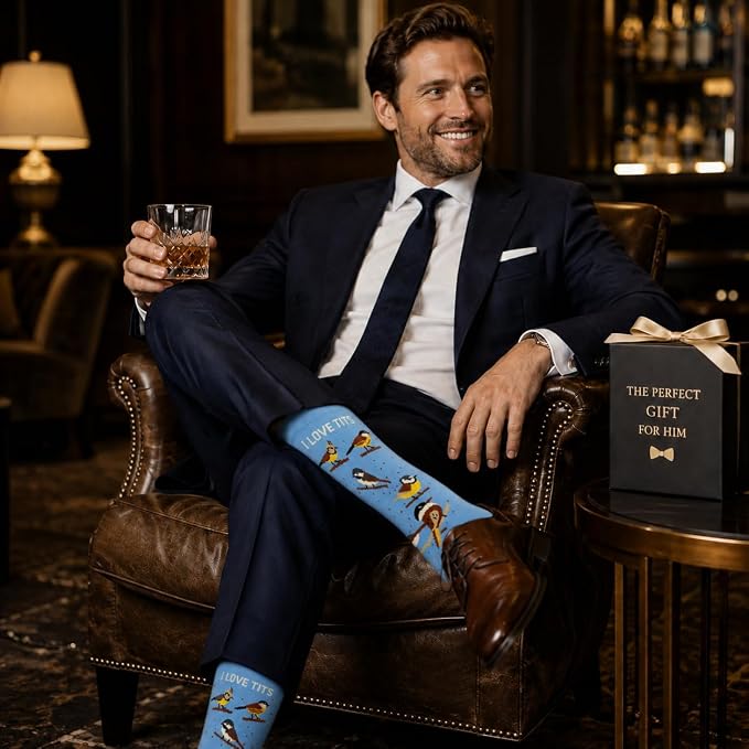 ARG I Love Tits Funny Bird Watching Socks for Men, Novelty Cotton Rich, UK Size 6-11, Rude Joke Gift, Secret Santa Stocking Filler