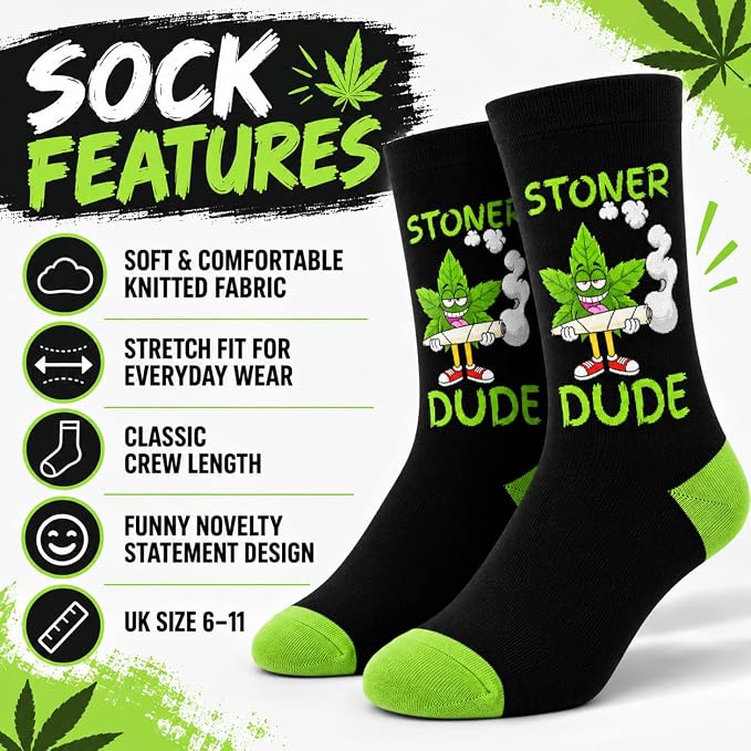 ARG Men’s Funny Stoner Dad & Stoner Dude Novelty Crew Socks Size 6-11