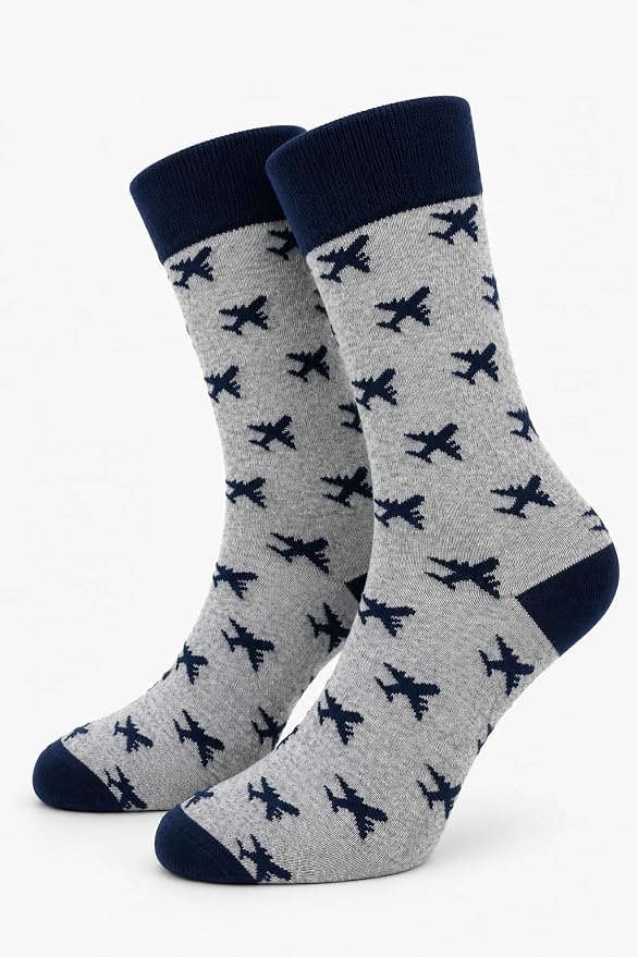 ARG Men’s Funny Airplane Pattern Novelty Socks – “Ready for Take Off” Travel Gift Socks Funny Aeroplane Gift Grey, UK Size 6-11, EU 39-46