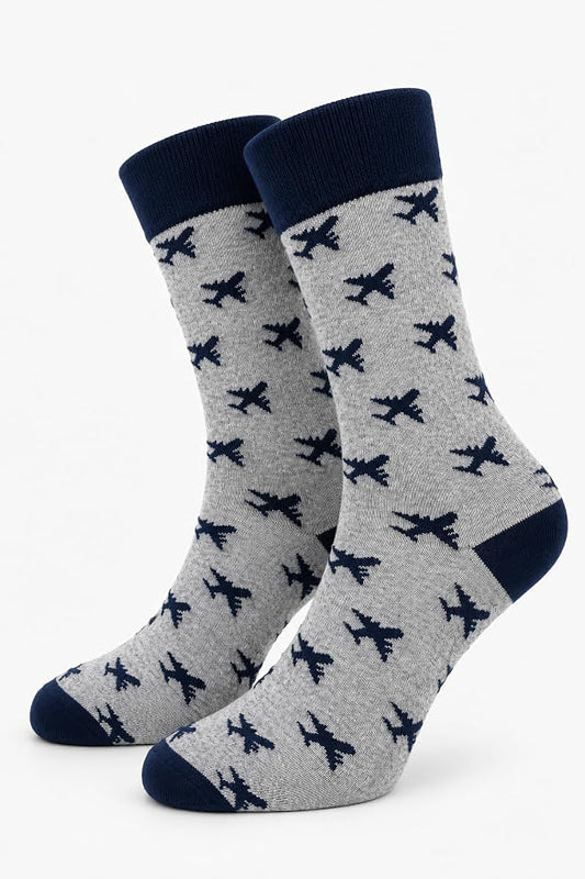ARG Men’s Funny Airplane Pattern Novelty Socks – “Ready for Take Off” Travel Gift Socks Funny Aeroplane Gift Grey, UK Size 6-11, EU 39-46