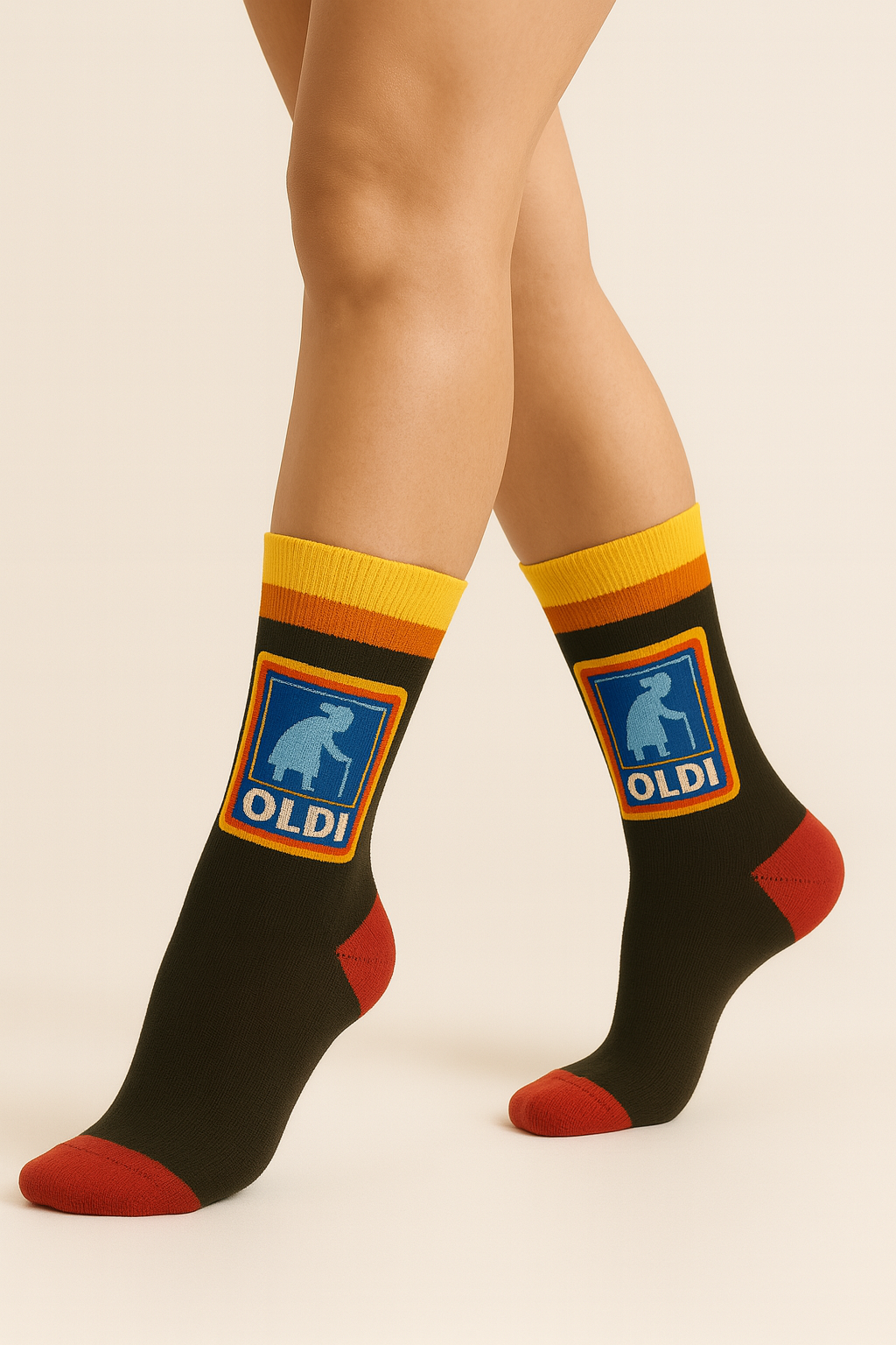 Oldi Novelty Socks Funny Gifts For Women Funny Secret Santa Gifts for Women Stocking Fillers Rude Secret Santa Gift Ideas Size Black with Retro Logo Design, UK 4-8, Crew Length Old Age Joke Presents for Her