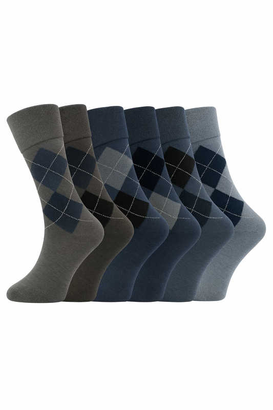 6 Pairs Non Elastic Diabetic Mens Socks Easy Grip Loose Soft Top Rich Cotton Sock Smooth Toe Seem Non Elastic Cuff 6-11 one size UK