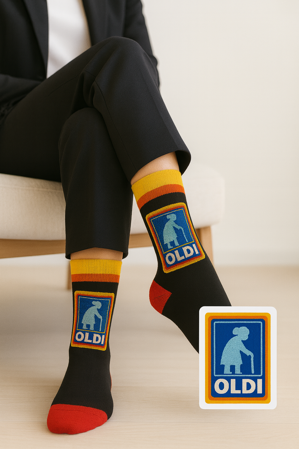 Oldi Novelty Socks Funny Gifts For Women Funny Secret Santa Gifts for Women Stocking Fillers Rude Secret Santa Gift Ideas Size Black with Retro Logo Design, UK 4-8, Crew Length Old Age Joke Presents for Her