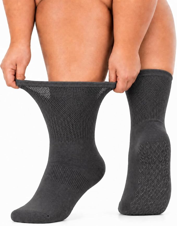 ARG Diabetic Socks for Swollen Feet, Extra Wide Bamboo, Non-Slip Grip, Seamless, Loose Fit, 3 Pairs (UK, Numeric, 6, 11, Regular, Regular, Black)