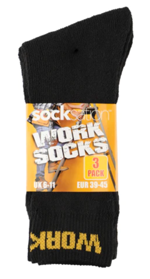12 Pairs-Men's Work Socks Heavy Duty Black Heel hiking walking and Toe Re-inforced Fully Cushioned Thick Socks Men-Size UK 6-11